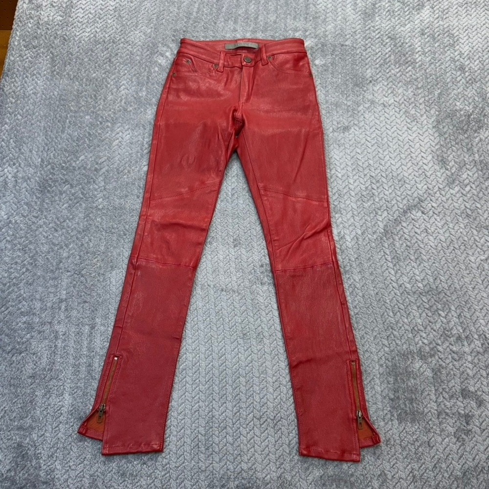 Superfine Leather Trousers Womens 25 Skinny Red 100% Leather Italy Moto SFW367 0
